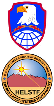 Logos: Shoulder sleeve insignia of Space and Missile Defense Command and the U.S. Army High Energy Laser Systems Test Facility